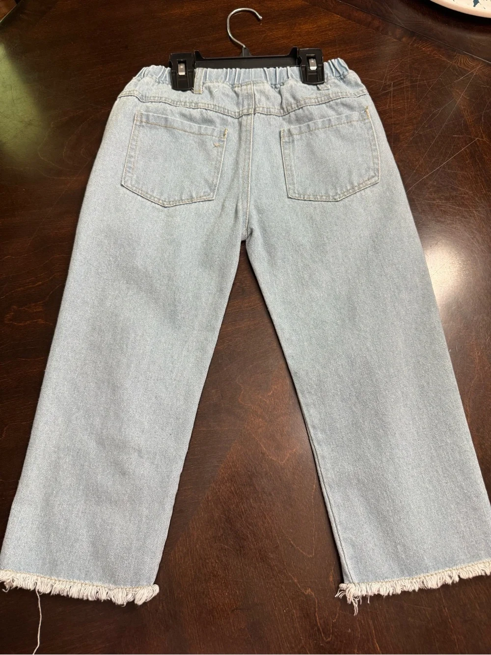 Girls' Light Blue Distressed Elastic-Waist Jeans